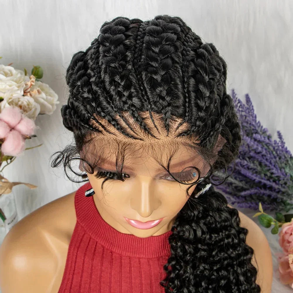28" Double Dutch Cornrow Braided Lace Front Wig | Twist Braids | Baby Hair | Synthetic Wig