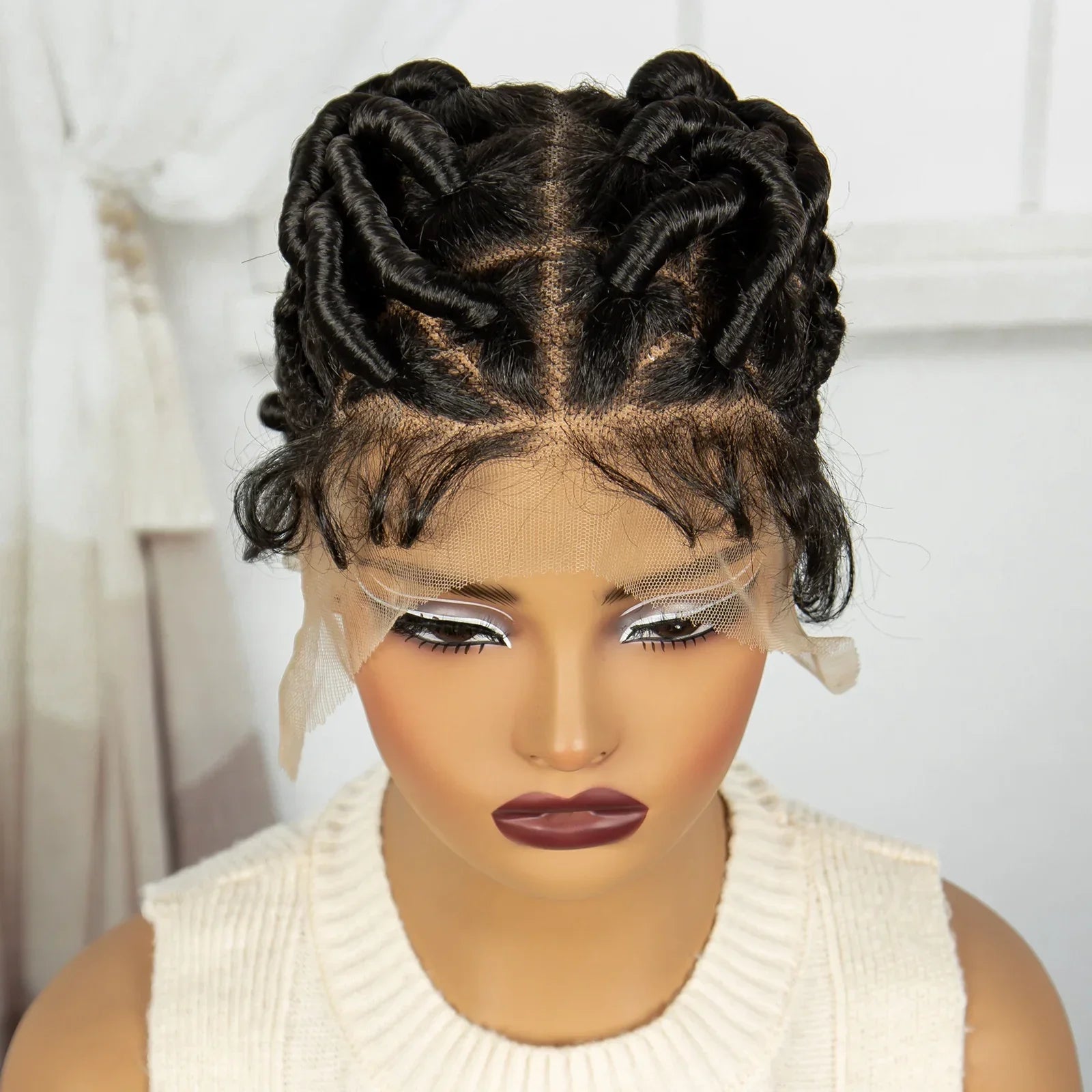 3-in-1 Handmade Bantu Braids Wig | Faux Locs Option | Full Lace | Baby Hair