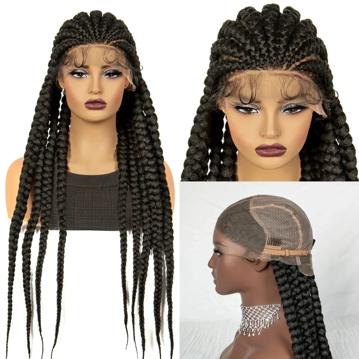 36" Cornrow Knotless Braids Wig | Full Lace Frontal | Baby Hair | Cosplay