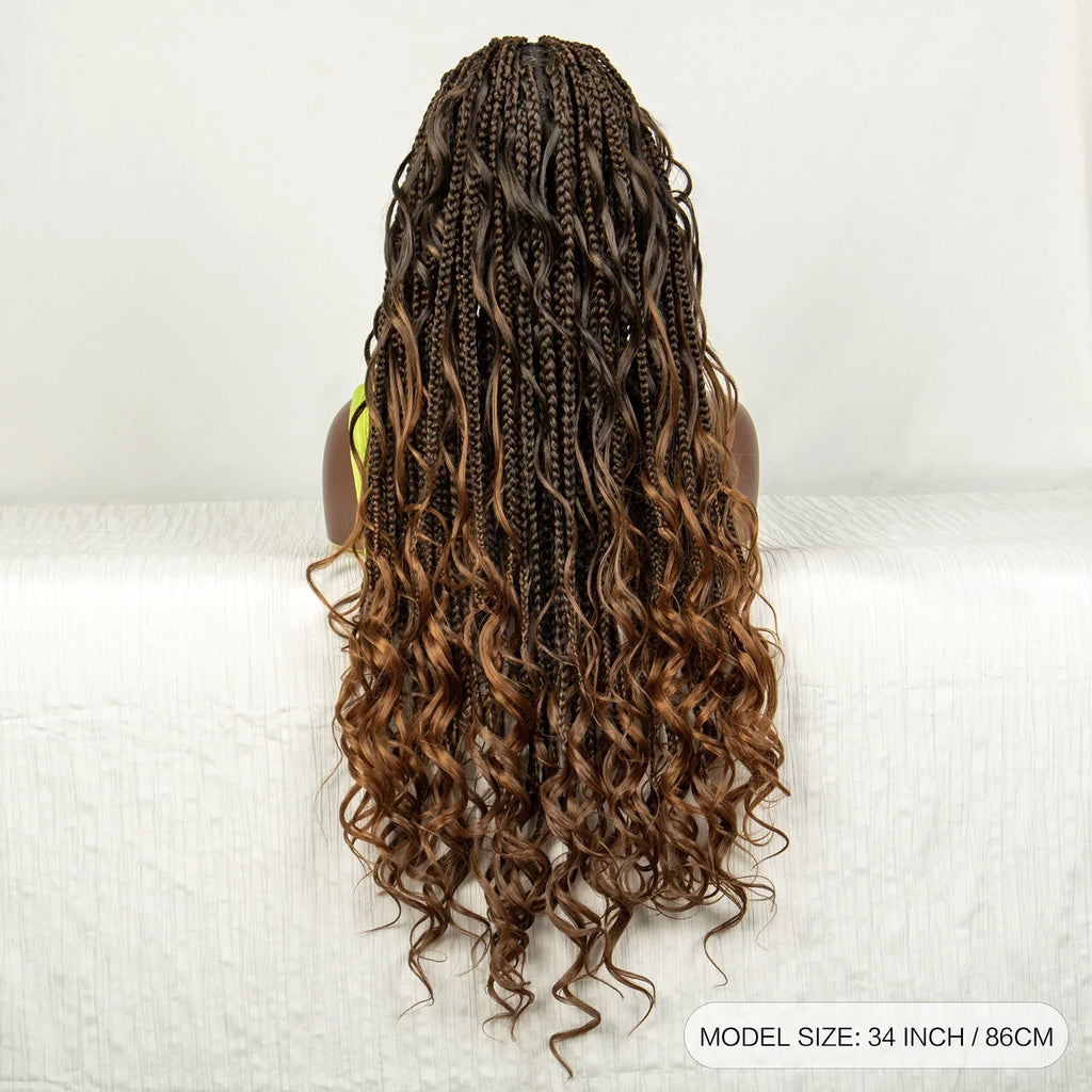 34" Ombre Curly Braids Wig | 1B/30 | Deep Wave | Full Lace | Baby Hair