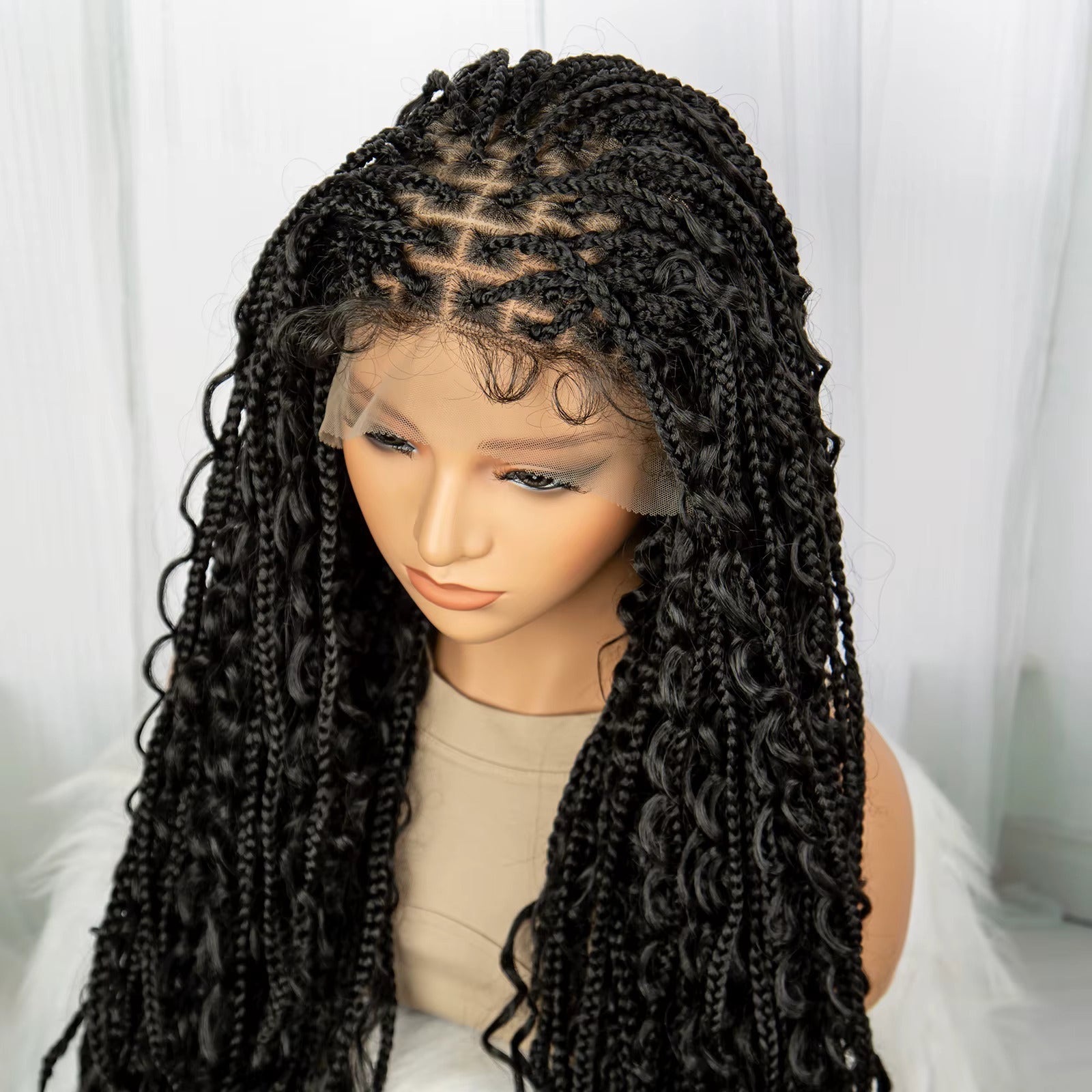 32" Boho Knotless Braided Wig | Bohemian Box Braids | Lace Front Wig with Baby Hair | Synthetic Hair