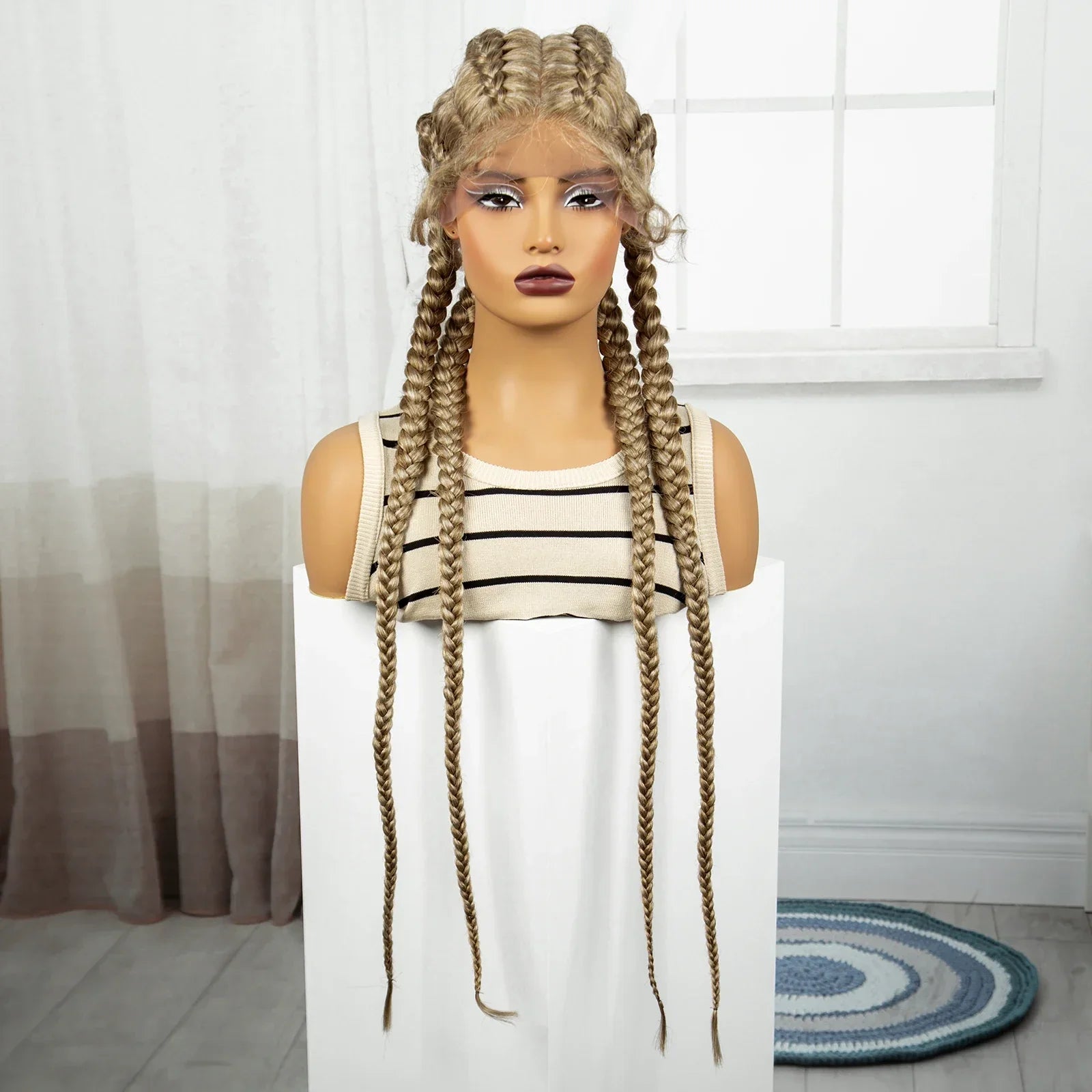 36" Natural Cornrow Braids Wig | Lace Front | Baby Hair | Long Braids