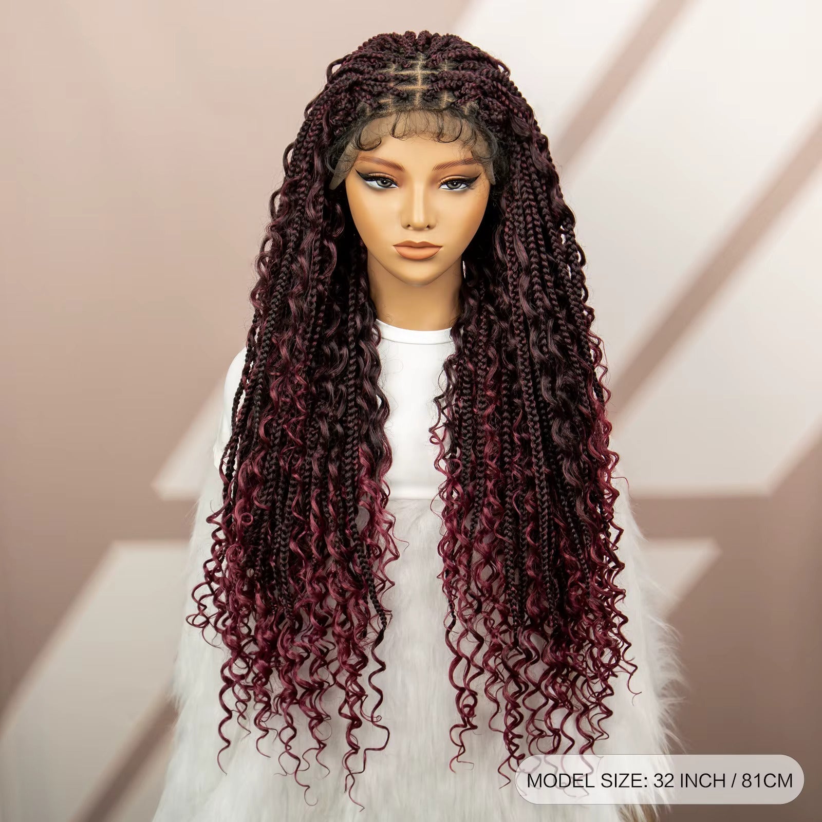32" Boho Knotless Braided Wig | Bohemian Box Braids | Lace Front Wig with Baby Hair | Synthetic Hair
