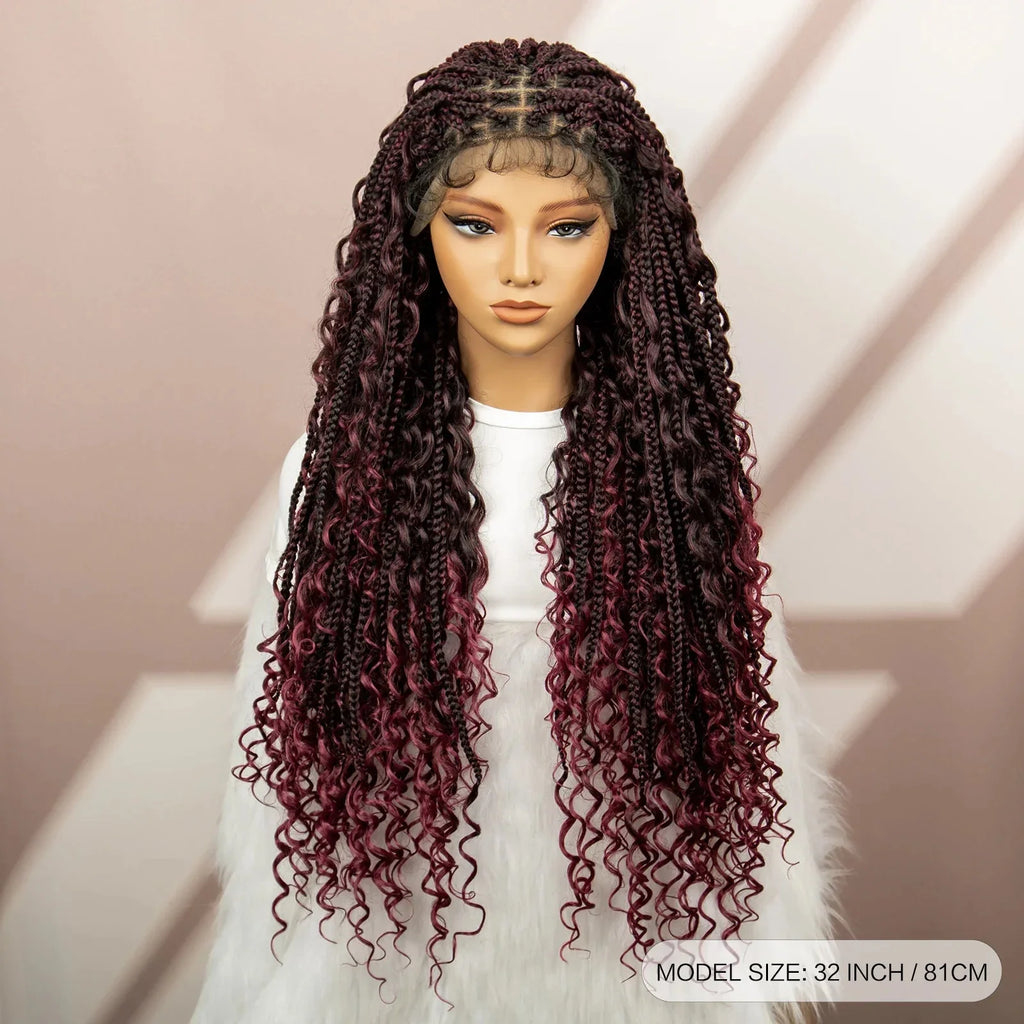 32" Boho Knotless Box Braids Wig | Lace Front | Baby Hair | Black Women