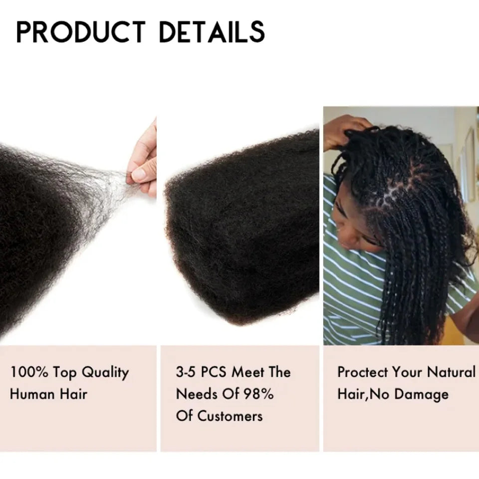 Afro Kinky Bulk Human Hair for Braids & Locs | Natural Color Virgin Remy Extensions