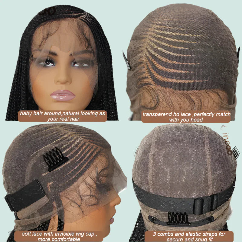 36" Long Side Part Braided Wig | Faux Locs, Box Braids & Cornrows | Full Lace Front | Synthetic Hair | Black Women