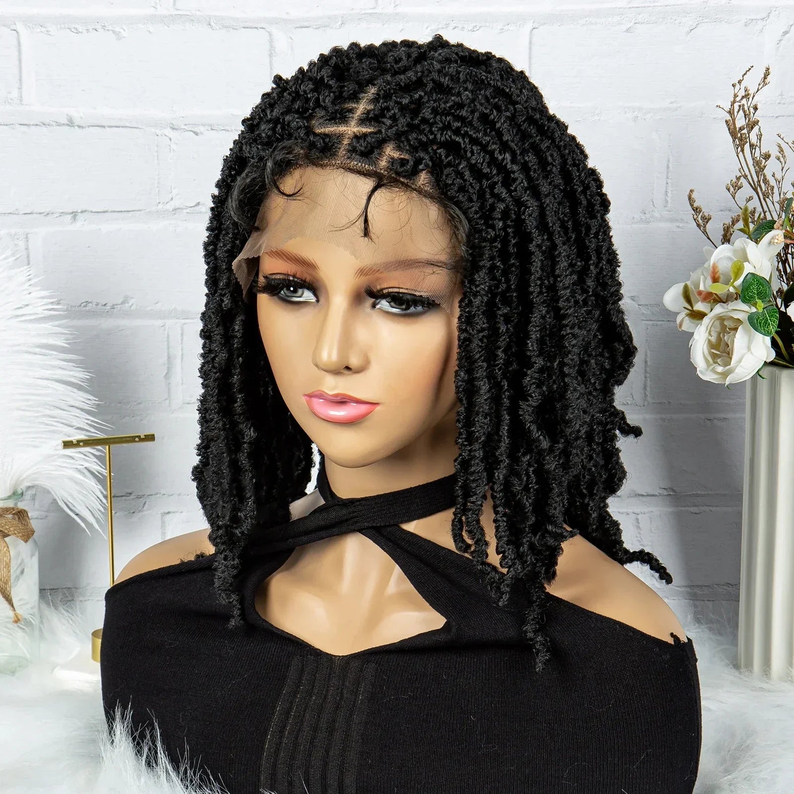 14" Knotless Butterfly Locs Lace Front Wig | Synthetic Dreadlock Braids | Black Women