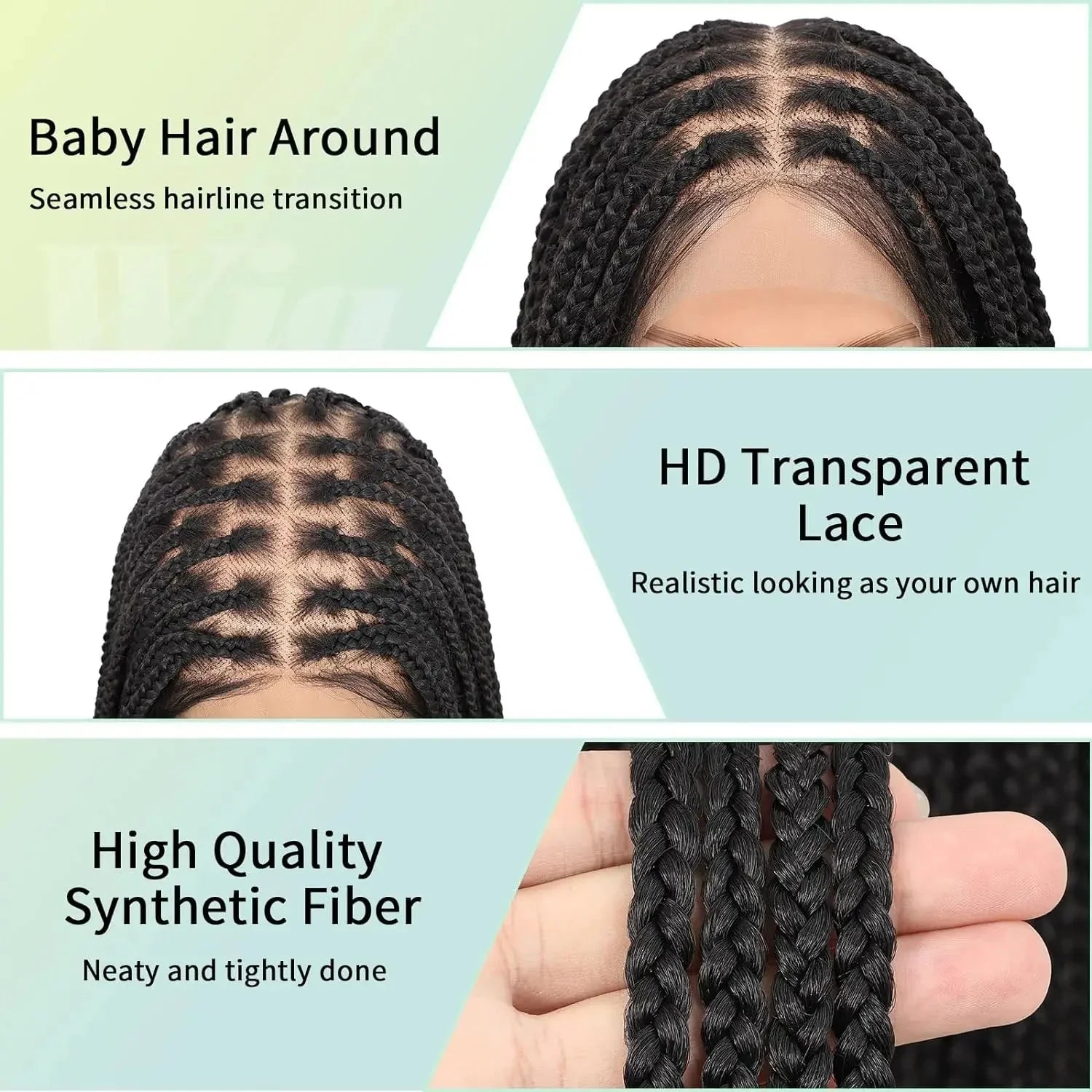 36" Knotless Box Braided Lace Front Wig | Baby Hair | Synthetic Braids for Black Women