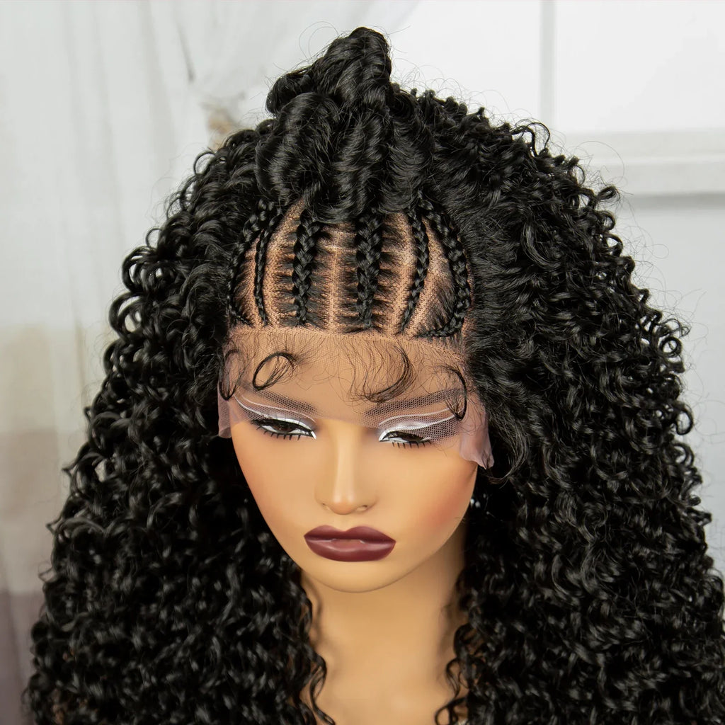 24" Kinky Curly Braids Wig with Buns | 13x4 Transparent Lace Front | Baby Hair