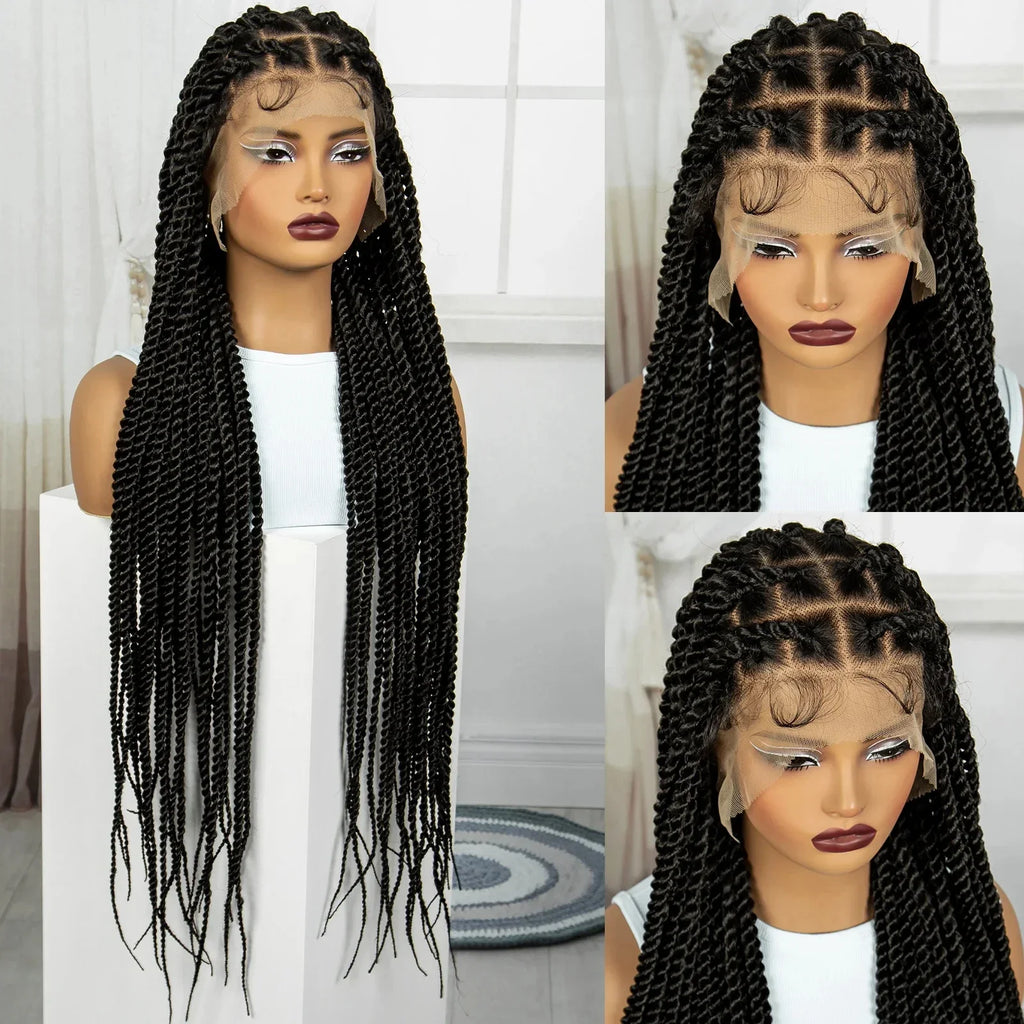 34" Knotless Box Twist 360° HD Full Lace Wig | Baby Hair | Twisted Braids | Black Women