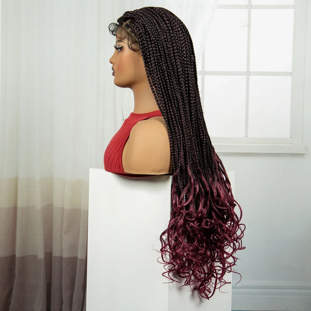 36" Knotless Box Braids Wig with Wavy Ends | Blended Braids | Lace Front