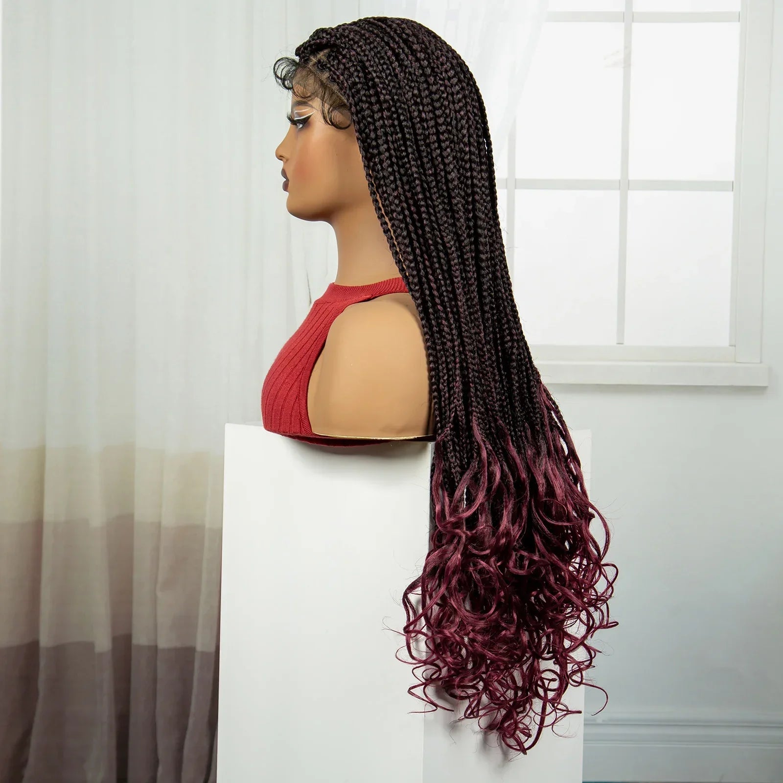 36" Knotless Box Braids Wig with Wavy Ends | Blended Braids | Lace Front