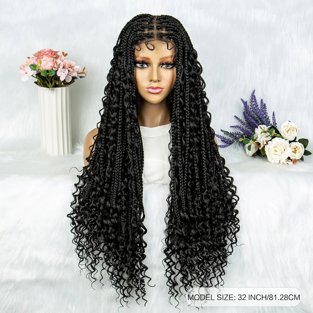 32" Natural Boho Knotless Braids Wig | HD Lace Front | Baby Hair | Synthetic
