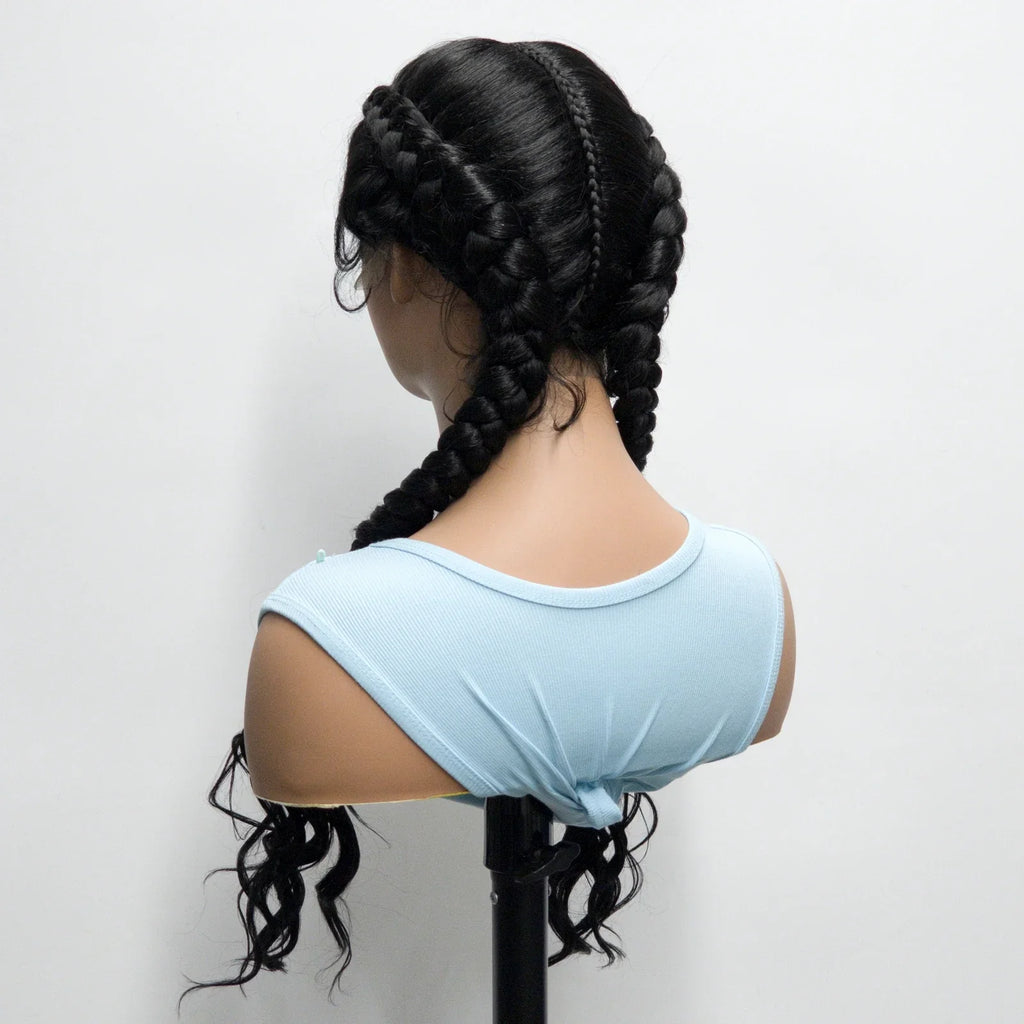 34" Ombre Twist Braided Lace Wig | Curly Ends | Baby Hair | Synthetic Braids | Black Women