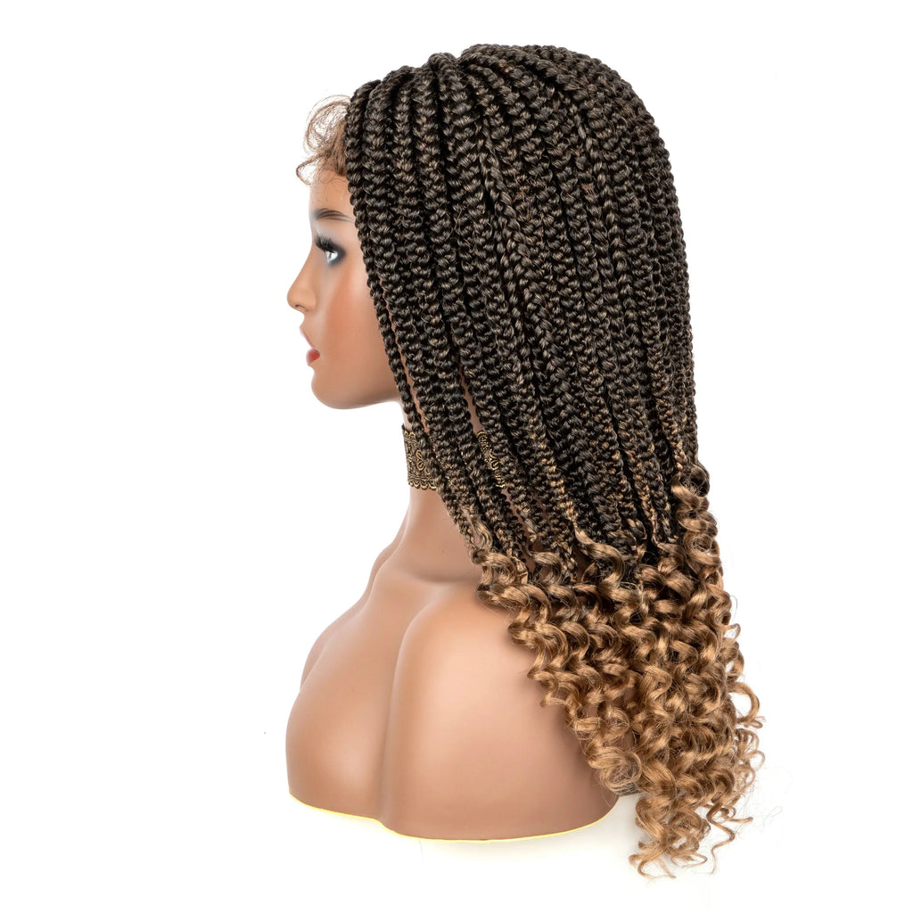 18" Curly End Box Braided Lace Front Wig | 4x4 Lace | Baby Hair | Synthetic Afro Wig
