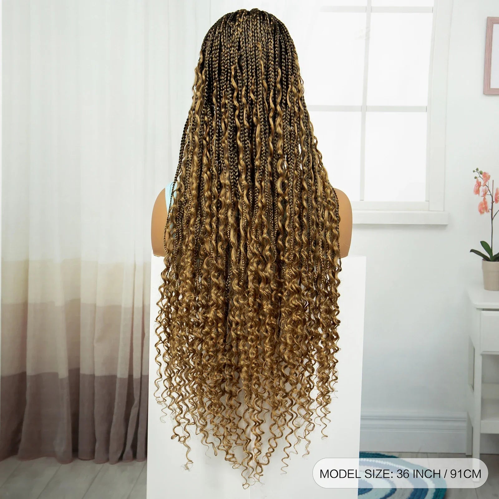 36" Ombre Boho Knotless Braids Wig | Curly Ends | HD Full Lace | Baby Hair