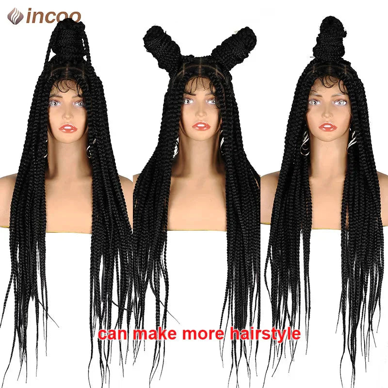 36" Jumbo Knotless Box Braided Full Lace Front Wig | Cornrows | Synthetic Braids | Black Women