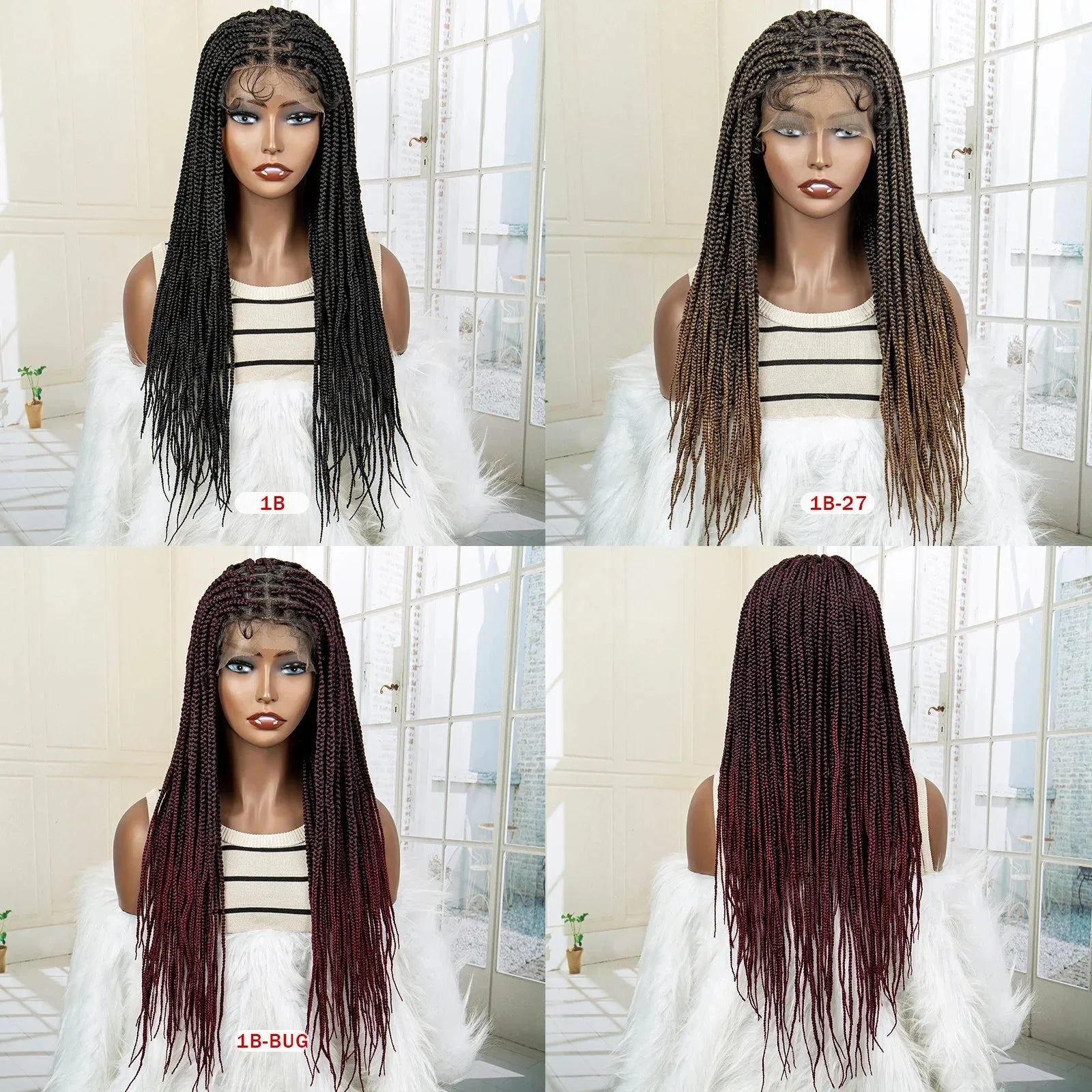 24" Full Lace Knotless Box Braided Wig | Lace Frontal Cornrow Braids | Baby Hair Synthetic Wig for Women