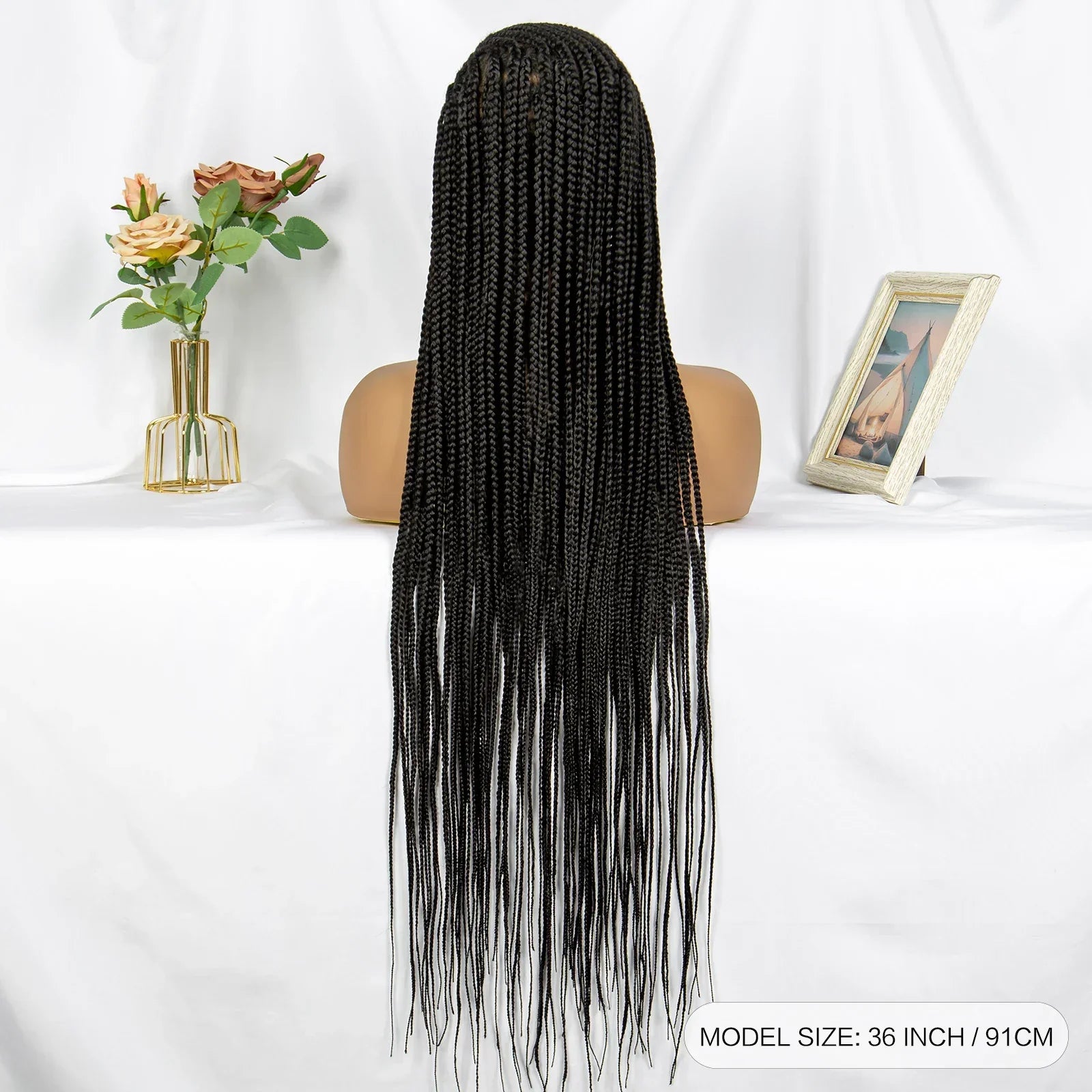 34" Full Lace Braided Wig | Knotless Box Braids | Baby Hair | Kanekalon Synthetic Hair | Black Women