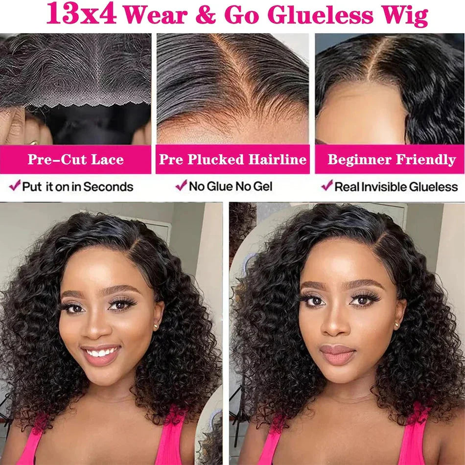 12A Water Wave Bob Wig | Glueless Lace Front Wig | Brazilian Remy Hair | Pre-Plucked