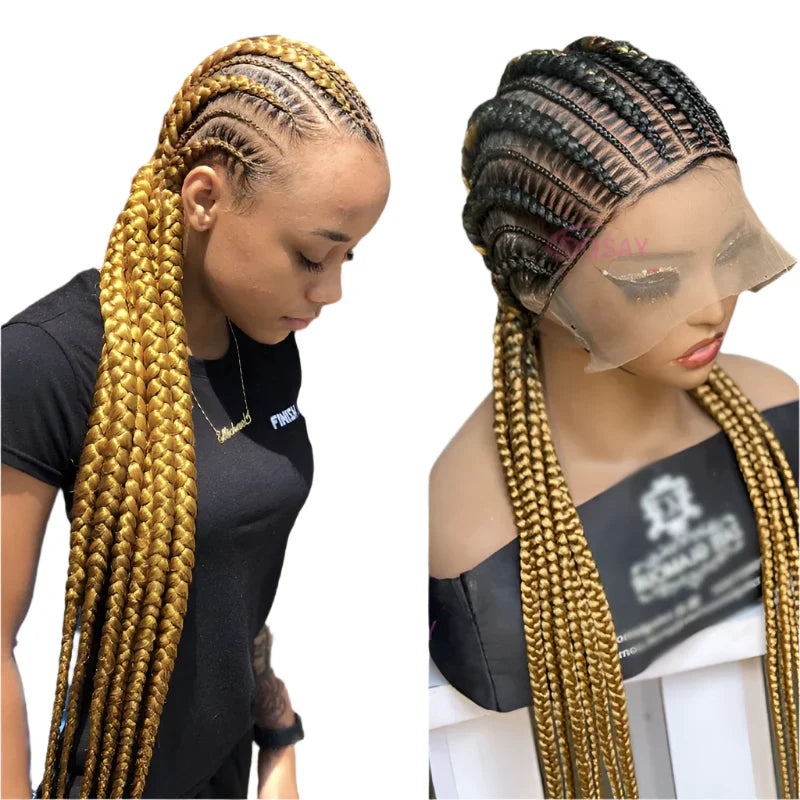 36" Cornrows & Box Braids Wig | #27 Honey Blonde | Knotless Braids | Full Lace | Synthetic Hair | Black Women