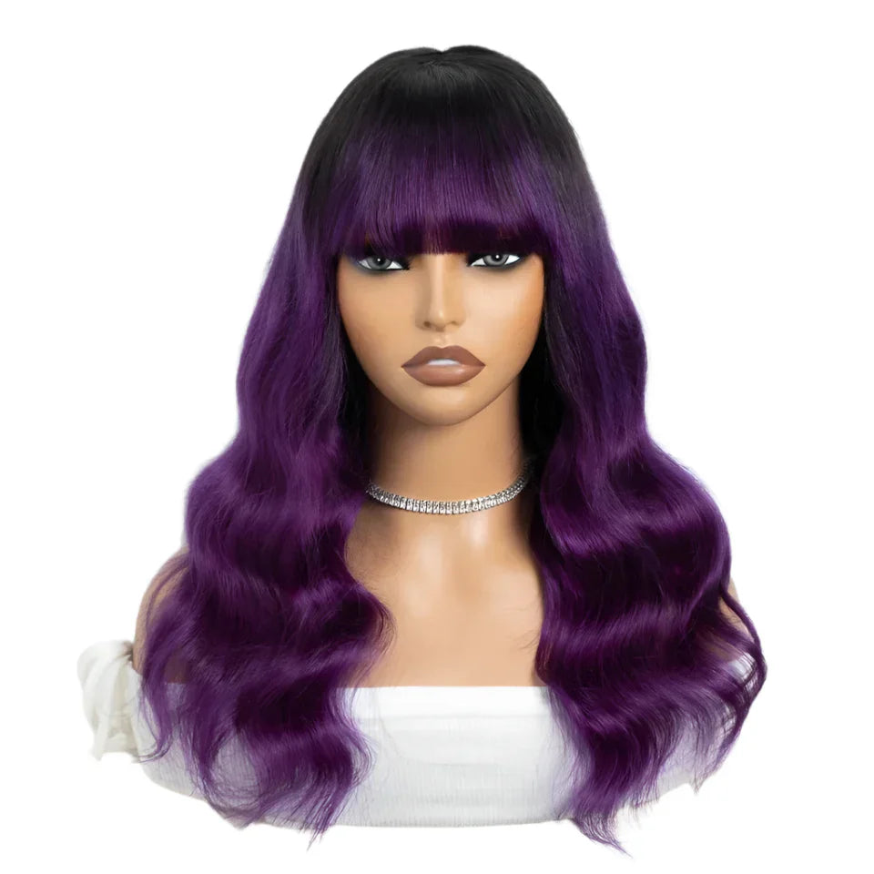 22" Body Wave Wig with Bangs | Full Machine Made Brazilian Virgin Remy Human Hair