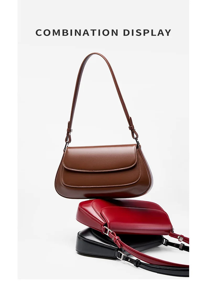 100% Genuine Leather Women's Shoulder Bag | Korean Style Ladies Luxury Cow Leather Crossbody & Armpit Handbag for Street Shopping