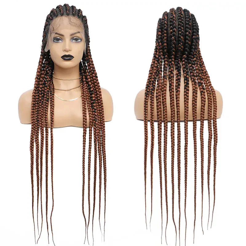 36" Cornrow Twisted Braided Wig | Ombre Blonde Passion Twists | Faux Locs & Goddess Box Braids | Full Lace Front Wig