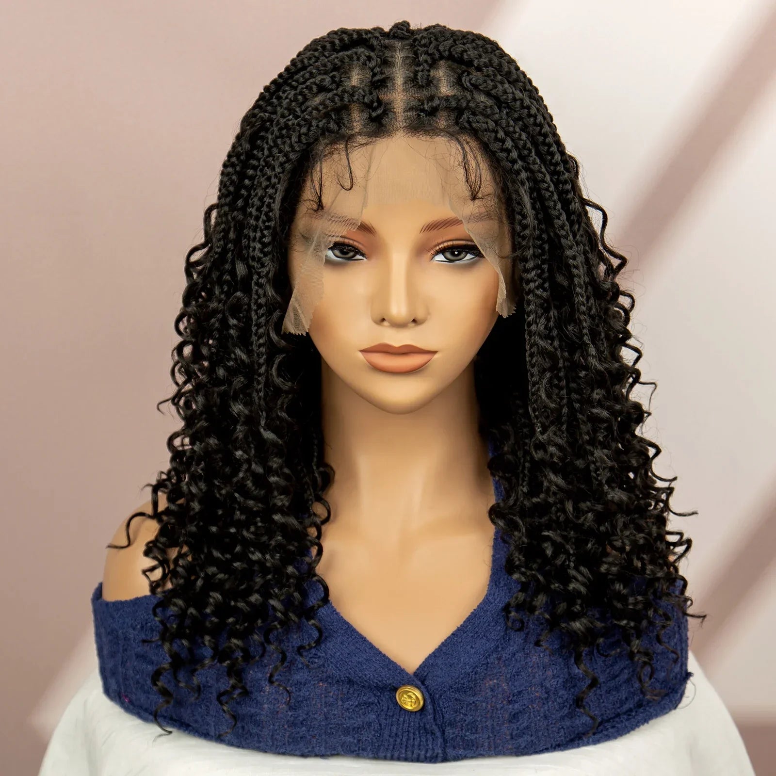 99J Burgundy Knotless Box Braids Wig with Curly Ends | Full Lace