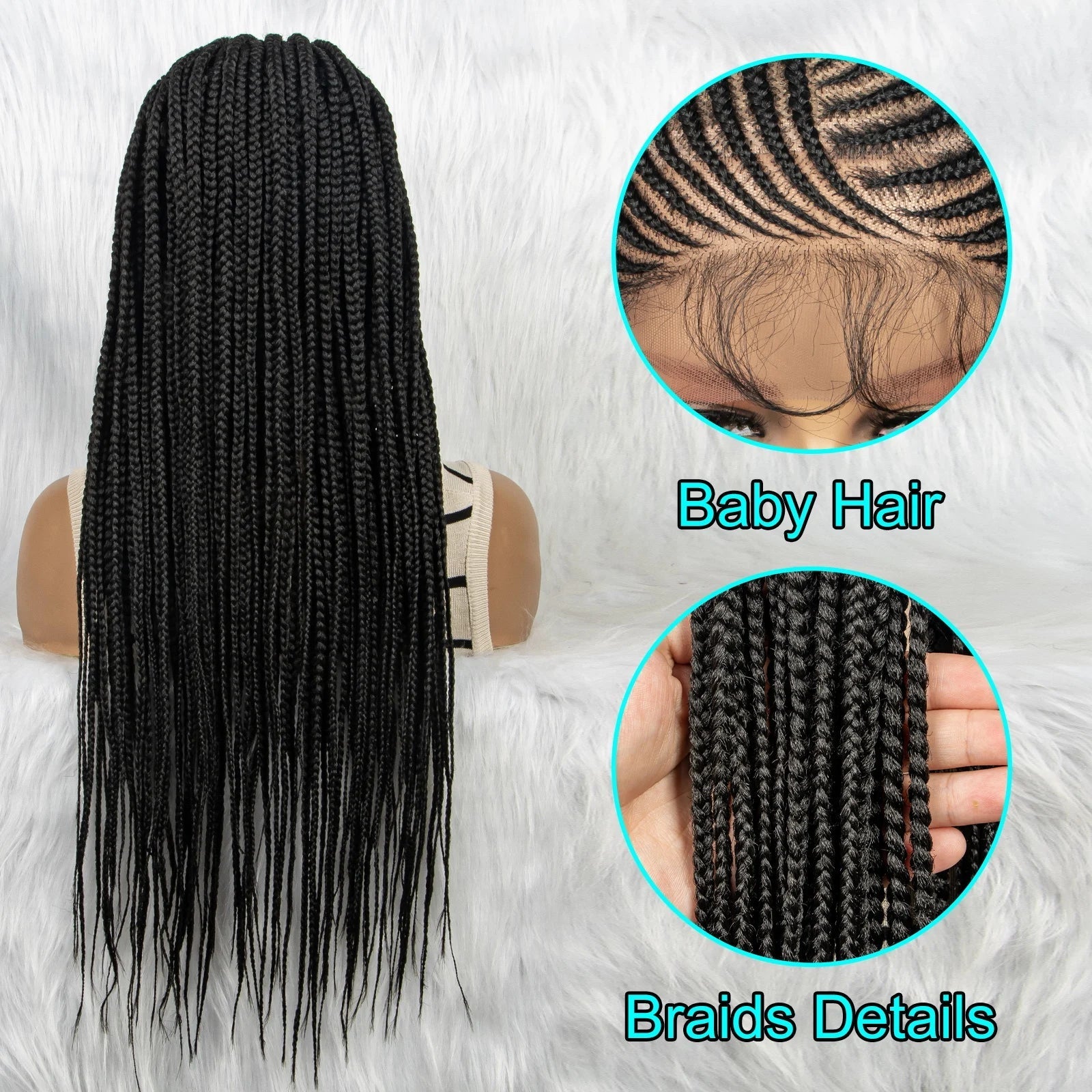 13x4 HD Lace Front Braided Wig with Baby Hair | Synthetic Braided Wigs for Black Women