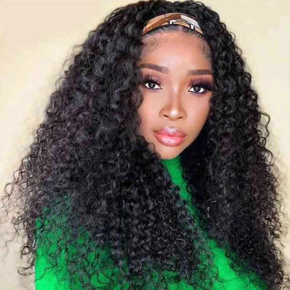 180% Density Kinky Jerry Curly Headband Wig | Glueless Peruvian Human Hair