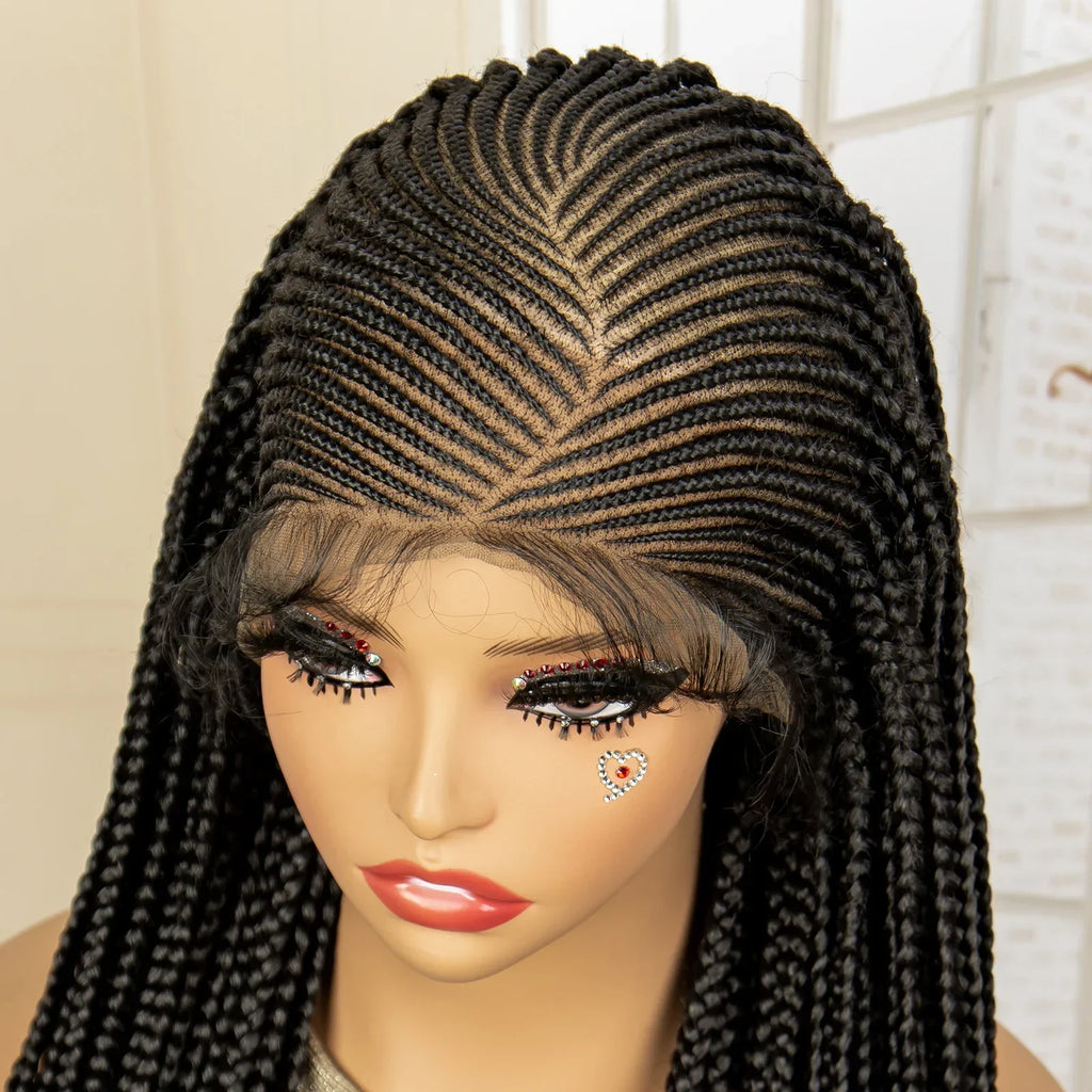 36" Full Lace Afro Cornrow Wig | Knotless Box Braids | Kanekalon Hair | For Black Women