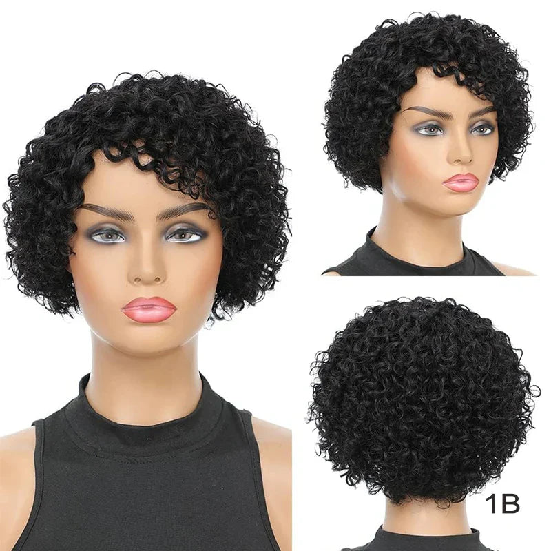 8-Inch Bouncy Curly Pixie Cut Wig | Side Part Brazilian Human Hair