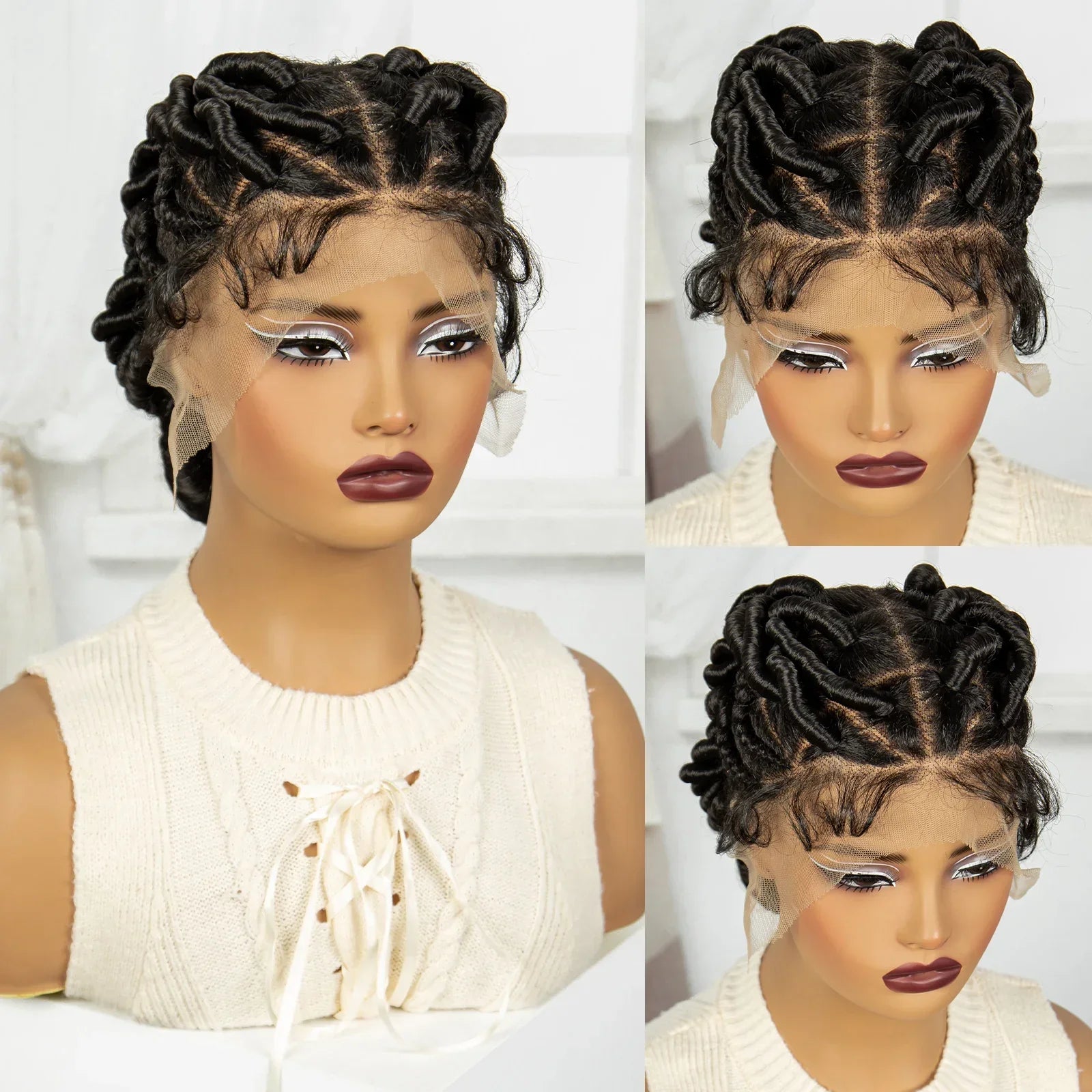 3-in-1 Handmade Bantu Braids Wig | Faux Locs Option | Full Lace | Baby Hair