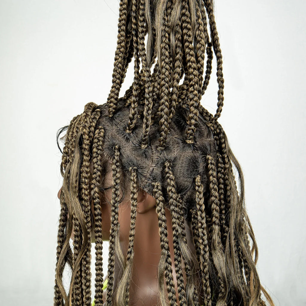 34" Ombre Curly Braids Wig | 1B/27 | Deep Wave | Full Lace | Baby Hair