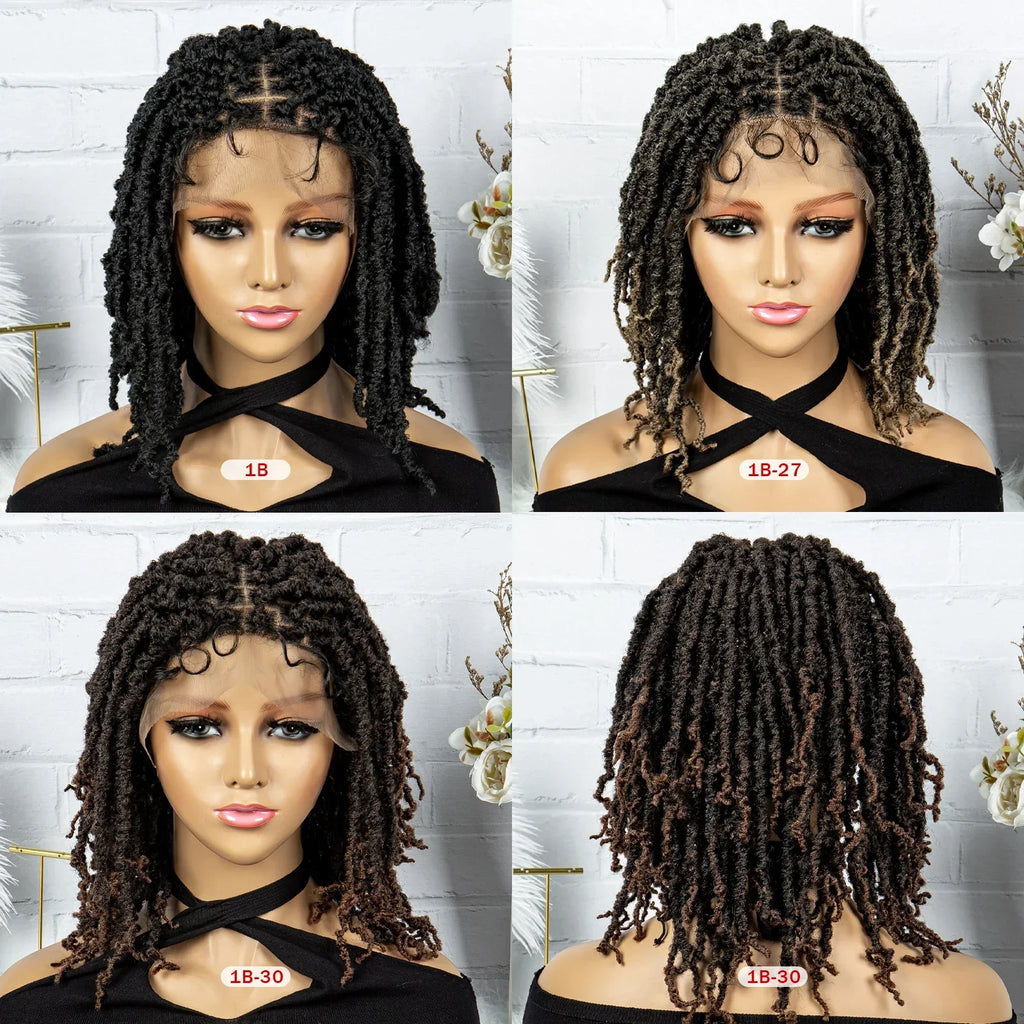 14" Knotless Butterfly Locs Lace Front Wig | Synthetic Dreadlock Braids | Black Women