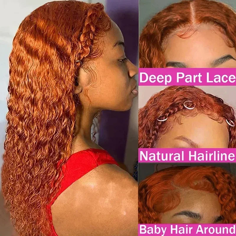 30-Inch Ginger Deep Wave Human Hair Wig | 13x6 HD Lace Frontal Pre-Plucked