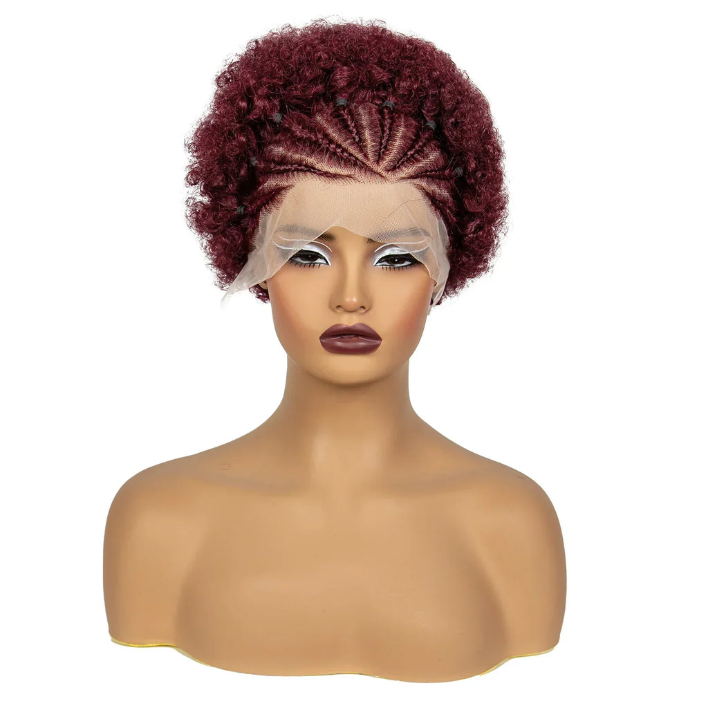 350# Ginger Orange Synthetic Knotless Braided Wig | 13x4 Transparent Lace Front Short Afro Kinky Curly Braids