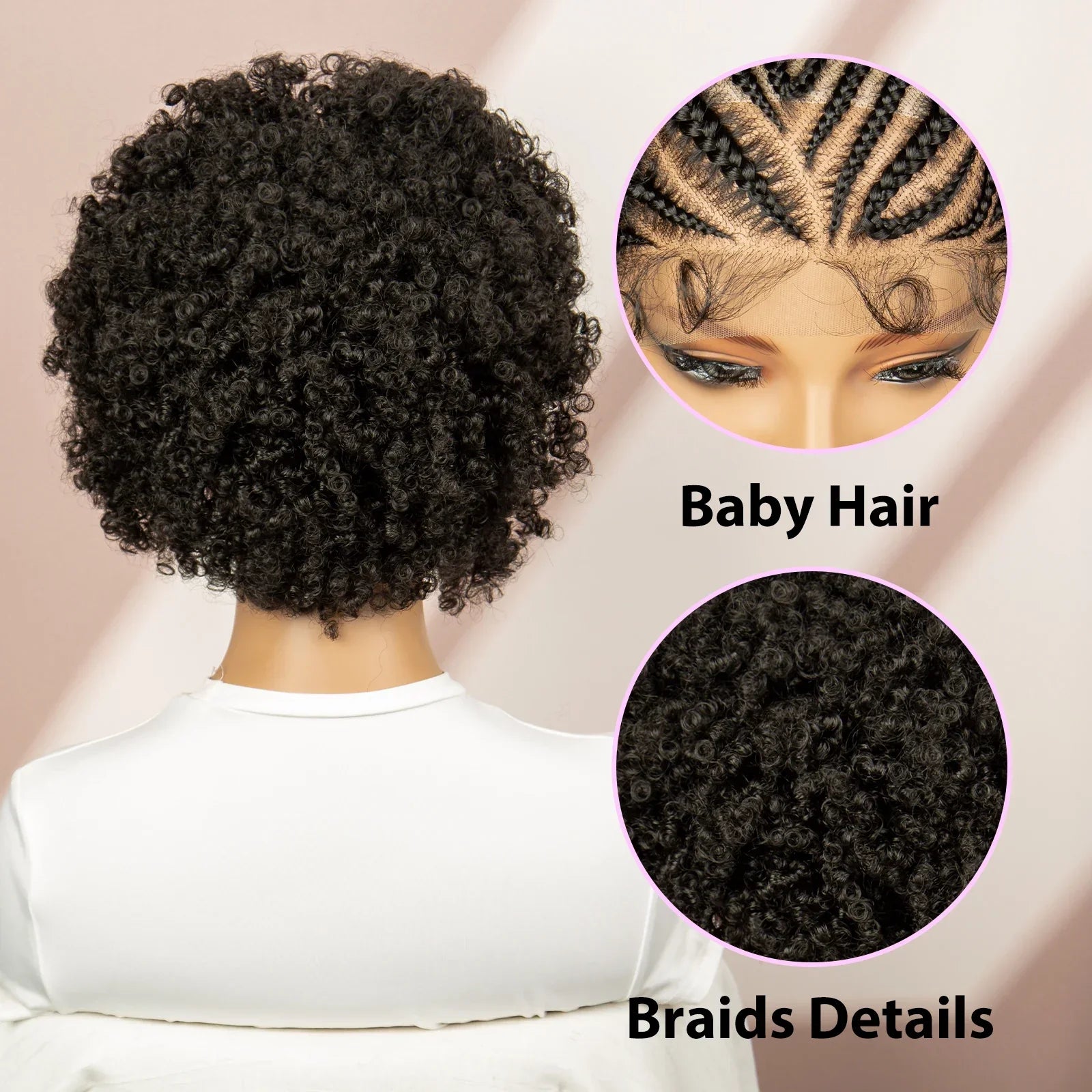 Afro Curly Cornrow Braided Bob Wig | Baby Hair | Kanekalon Hair | Black Women