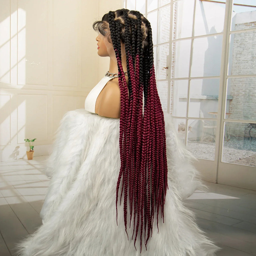 36" Big Knotless Box Braided Full Lace Wig | Cornrow Braiding Wig | Baby Hair | Synthetic Braids | For Women