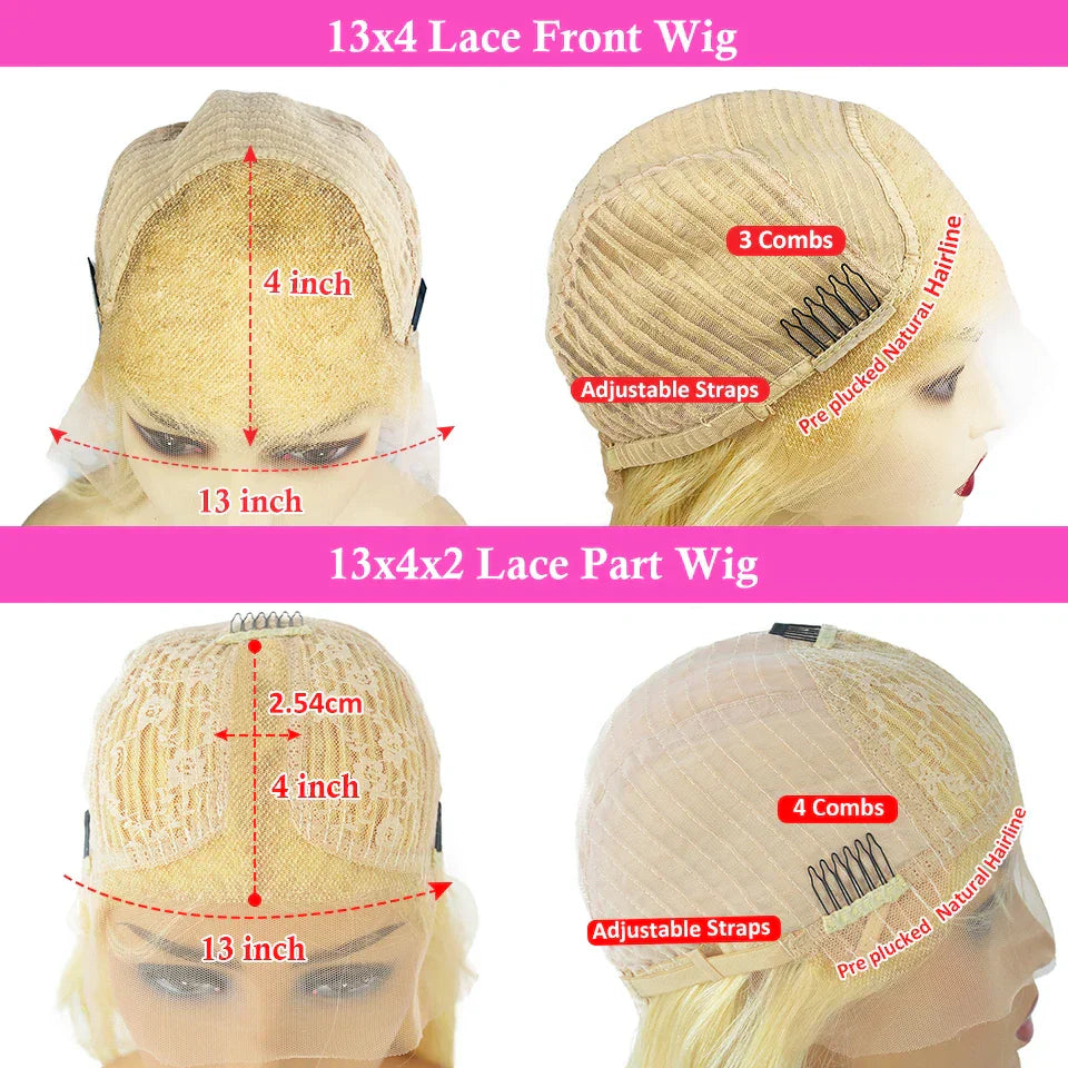 613 Blonde Bob Lace Front Wig - Brazilian Remy Human Hair, HD Transparent Lace, Pre-Plucked, Brown Roots