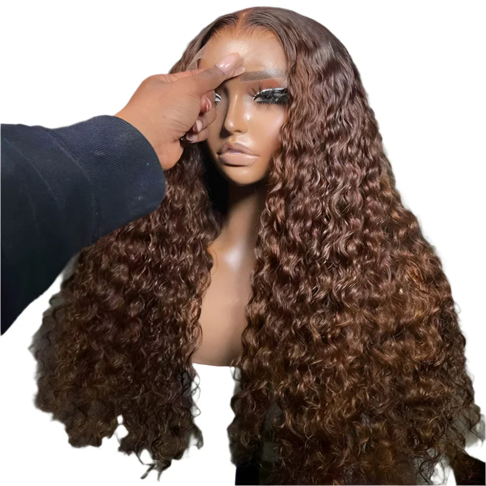 30" Curly Burgundy & Chocolate Brown 13x6 HD Lace Frontal Wig | 99J Colored Human Hair Wig for Women | Deep Wave