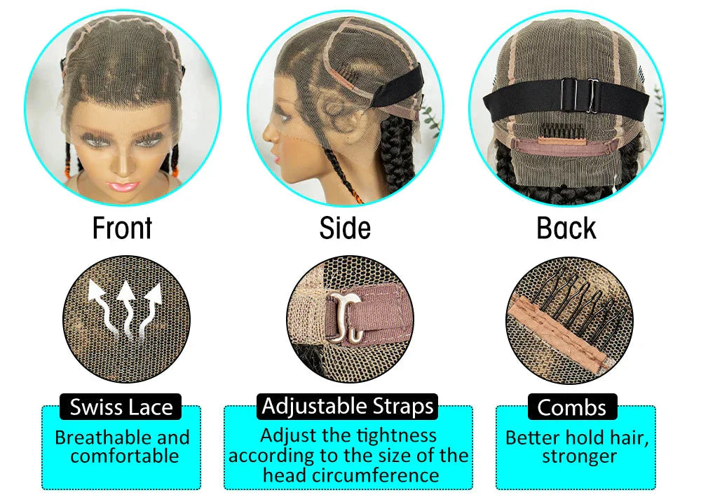 24" Orange Highlight Cornrow Braided Wig | Full Lace Synthetic Wig for Black Women | High-Temp Fiber | Daily Wear