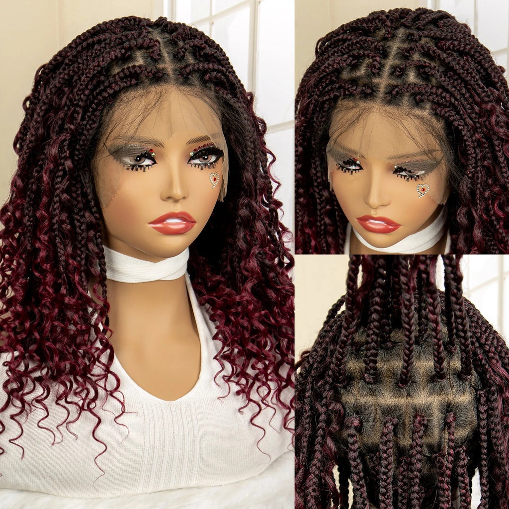 14" Burgundy Box Braids Wig | Full Lace | Kanekalon Fiber | Boho Braids | For Women
