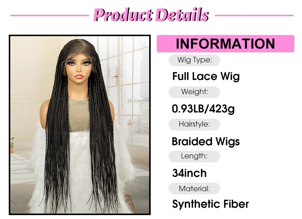 36" Full Lace Afro Cornrow Wig | Knotless Box Braids | Kanekalon Hair | For Black Women
