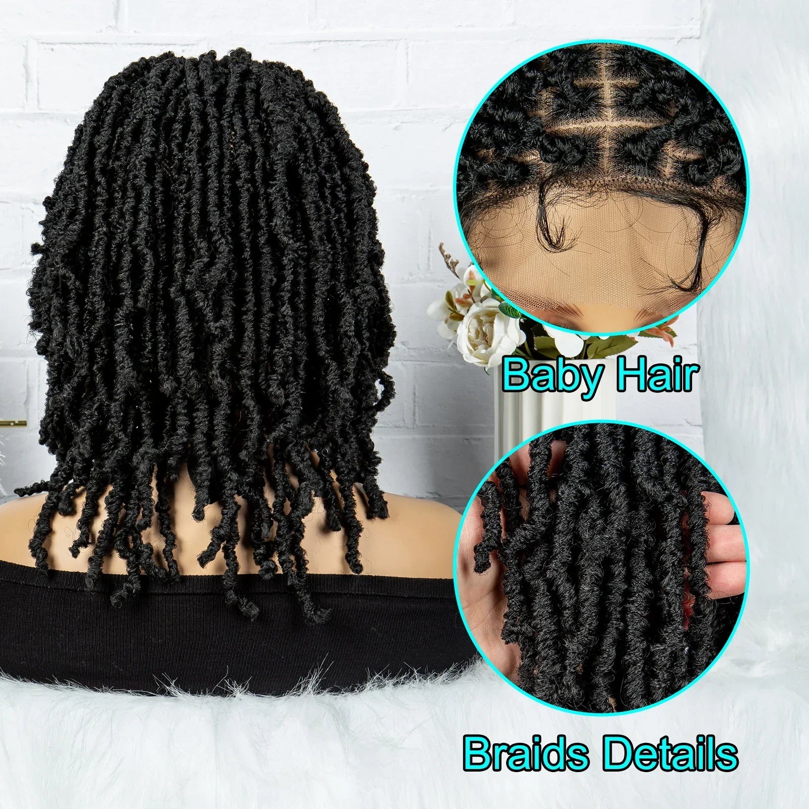 14" Knotless Butterfly Locs Lace Front Wig | Synthetic Dreadlock Braids | Black Women