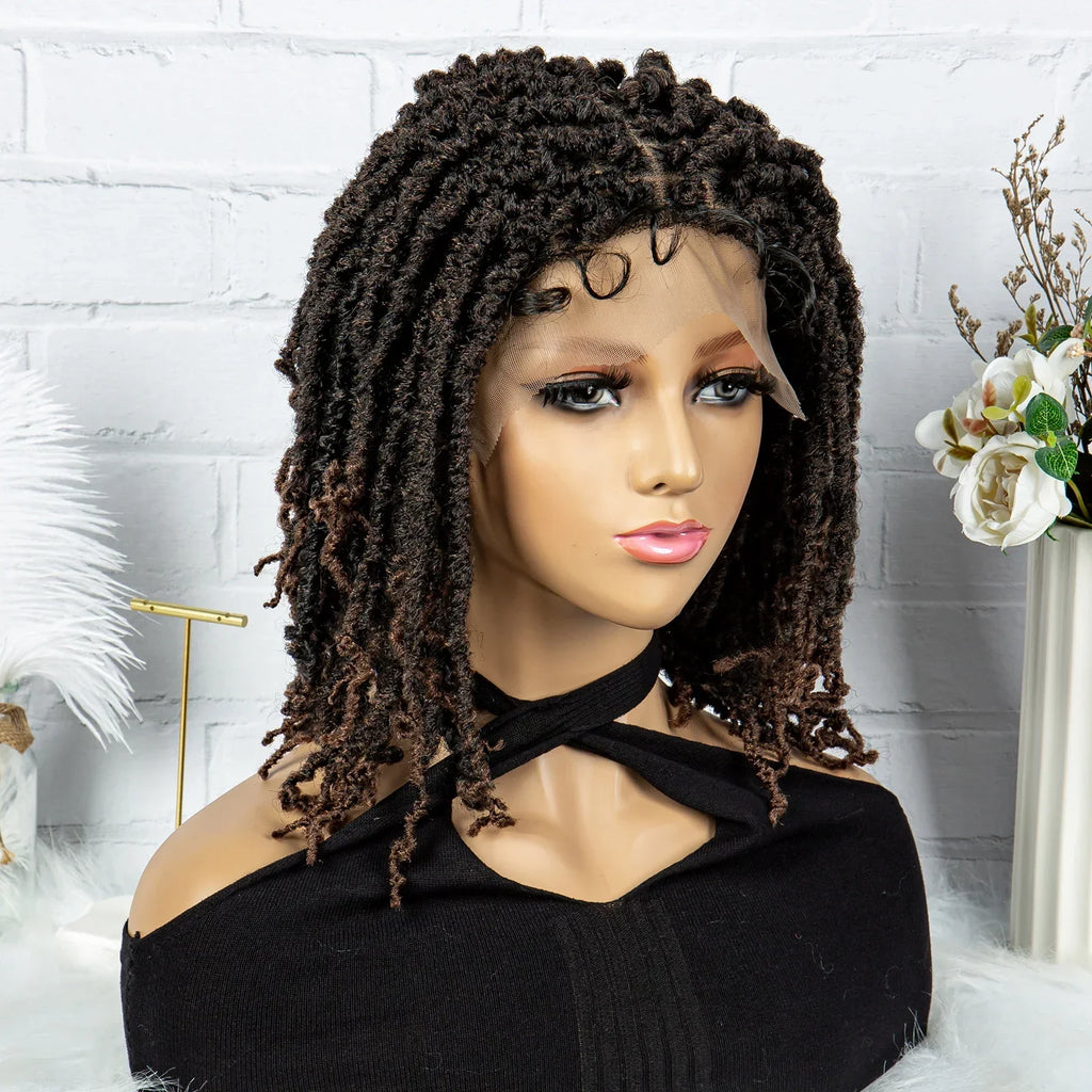 14" Knotless Butterfly Locs Lace Front Wig | Synthetic Dreadlock Braids | Black Women