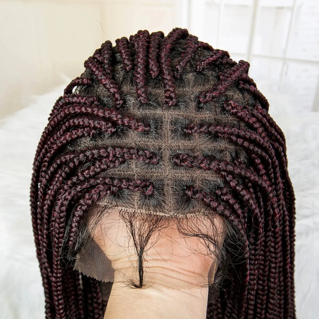 24" Full Lace Knotless Box Braided Wig | Lace Frontal Cornrow Braids | Baby Hair Synthetic Wig for Women