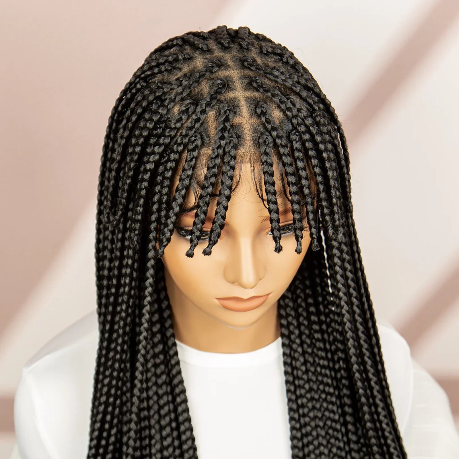 34" Box Braided Full Lace Wig | Braids with Bangs | Synthetic Hair Wig for Black Women | Kanekalon