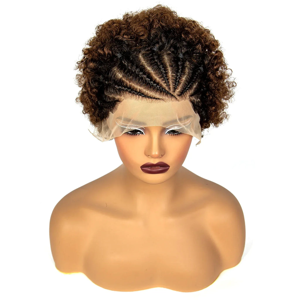 6" 1B/4 Afro Kinky Curly Cornrow Braids Bob Wig | 13x4 Lace Frontal